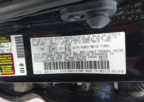 2015 Toyota Tacoma Base V6 z USA, uszkodzony, nr VIN 3TMLU4ENXFM201312